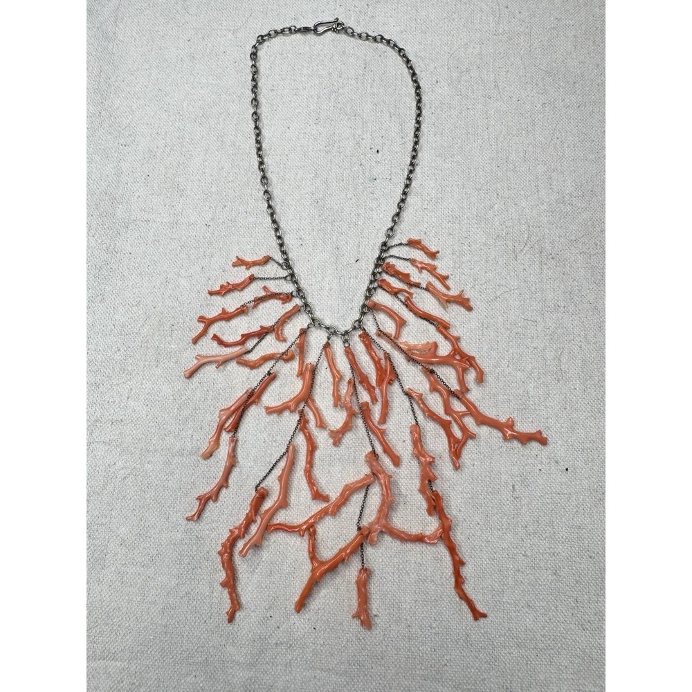 Chan Luu Salmon Branch Coral 925 Sterling Statement Bib Necklace 16in - Picture 2 of 16